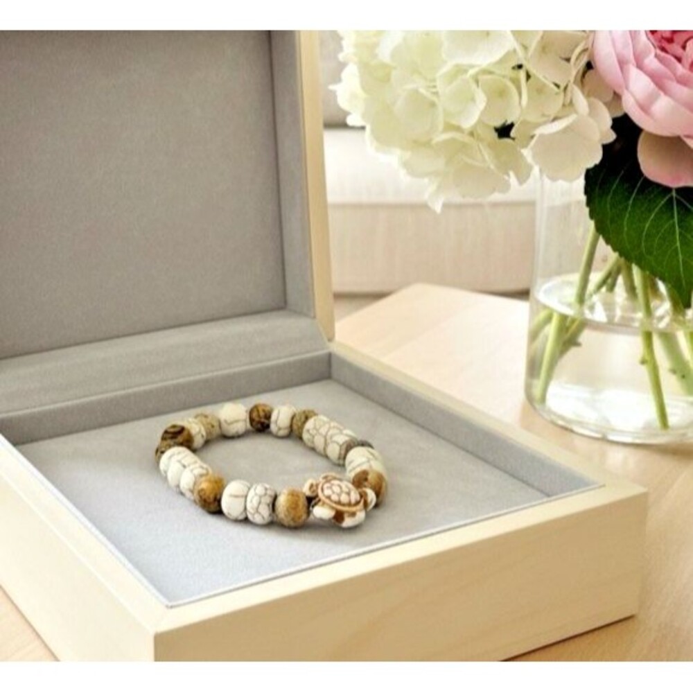 Picture Jasper Turtle Stretch Bracelet Natural Stone Beaded Design